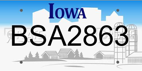 BSA2863 Iowa License Plate