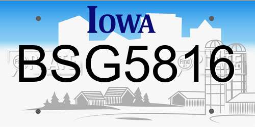 BSG5816 Iowa License Plate