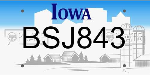 BSJ843 Iowa License Plate
