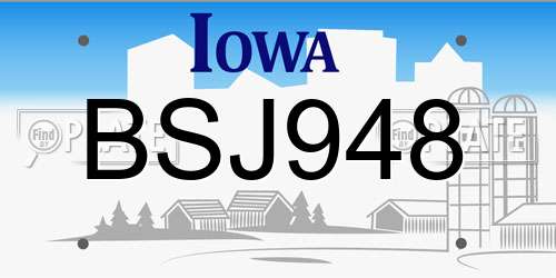 BSJ948 Iowa License Plate