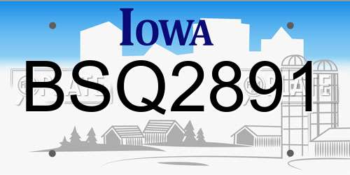 BSQ2891 Iowa License Plate