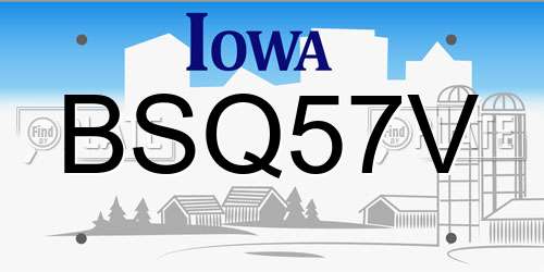 BSQ57V Iowa License Plate