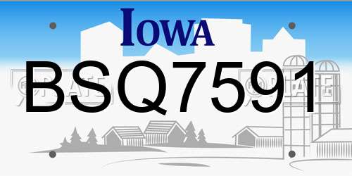 BSQ7591 Iowa License Plate