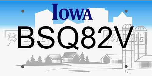 BSQ82V Iowa License Plate
