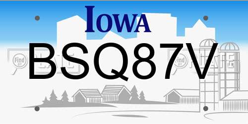 BSQ87V Iowa License Plate