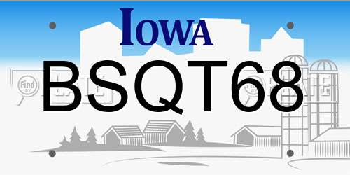 BSQT68 Iowa License Plate