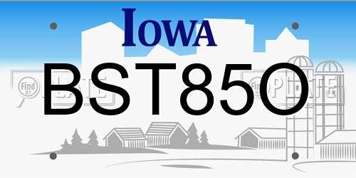 BST85O Iowa License Plate