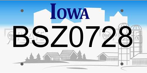 BSZ0728 Iowa License Plate