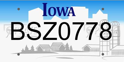 BSZ0778 Iowa License Plate