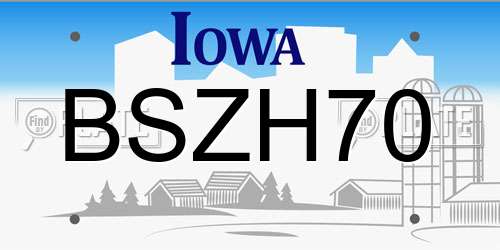 BSZH70 Iowa License Plate