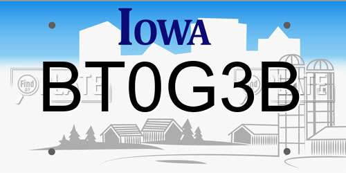 BT0G3B Iowa License Plate