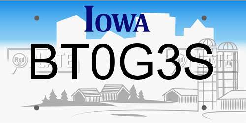 BT0G3S Iowa License Plate