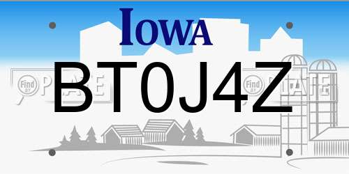 BT0J4Z Iowa License Plate