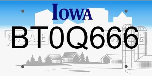 BT0Q666 Iowa License Plate