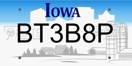 BT3B8P Iowa License Plate