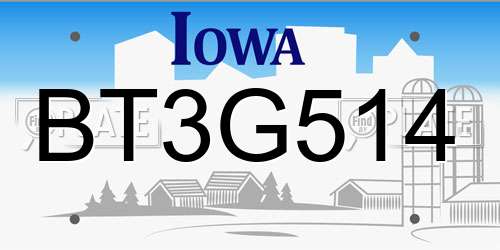 BT3G514 Iowa License Plate