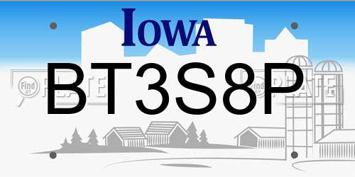 BT3S8P Iowa License Plate