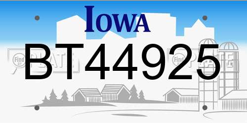 BT44925 Iowa License Plate