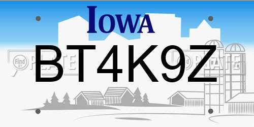 BT4K9Z Iowa License Plate