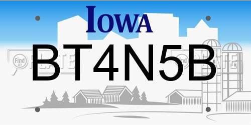 BT4N5B Iowa License Plate