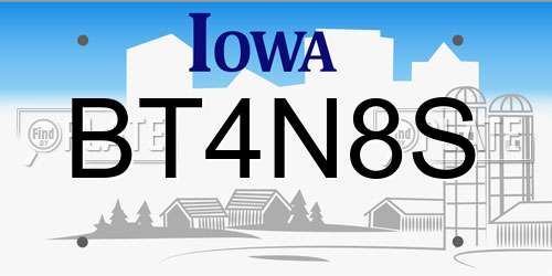 BT4N8S Iowa License Plate