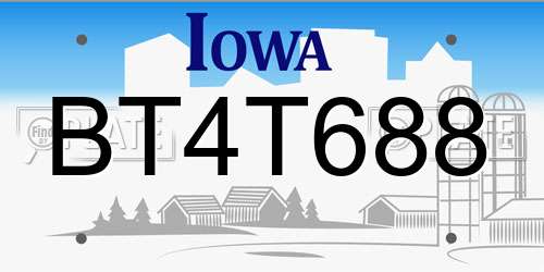 BT4T688 Iowa License Plate