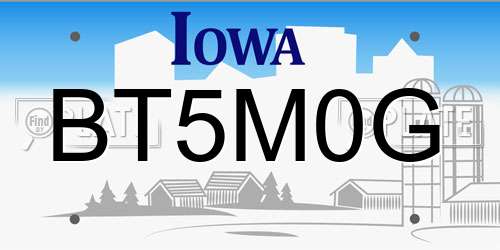 BT5M0G Iowa License Plate