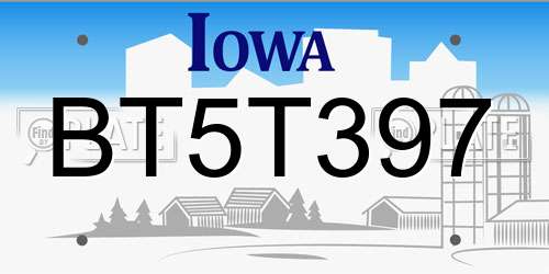 BT5T397 Iowa License Plate