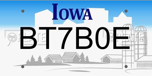 BT7B0E Iowa License Plate