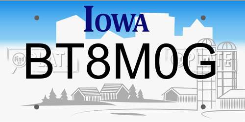 BT8M0G Iowa License Plate