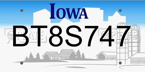 BT8S747 Iowa License Plate
