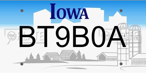 BT9B0A Iowa License Plate