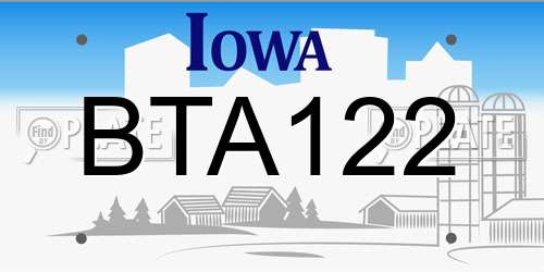BTA122 Iowa License Plate