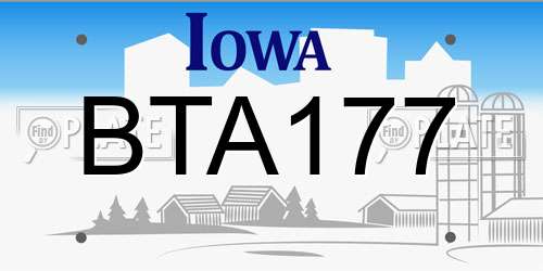 BTA177 Iowa License Plate