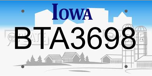 BTA3698 Iowa License Plate