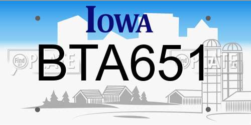 BTA651 Iowa License Plate