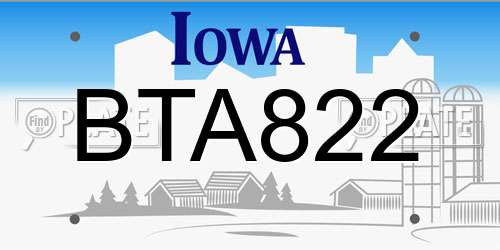 BTA822 Iowa License Plate