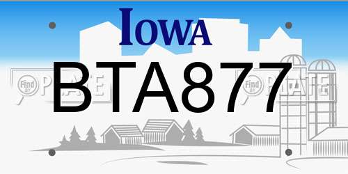 BTA877 Iowa License Plate