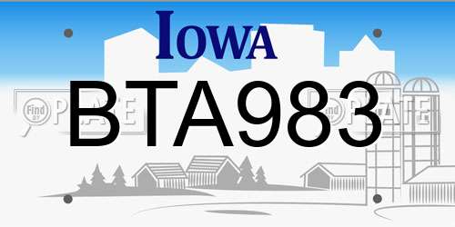 BTA983 Iowa License Plate