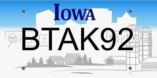 BTAK92 Iowa License Plate