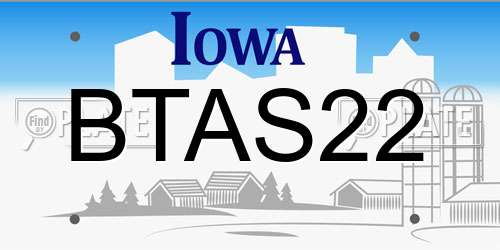 BTAS22 Iowa License Plate