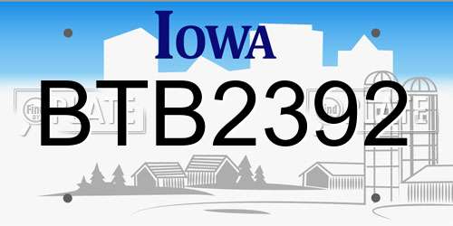 BTB2392 Iowa License Plate