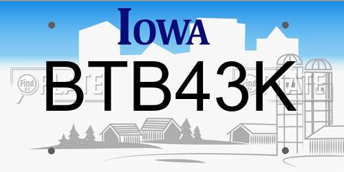 BTB43K Iowa License Plate