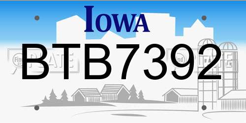BTB7392 Iowa License Plate