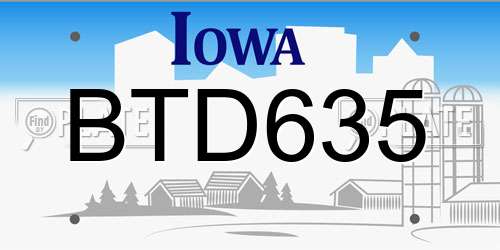 BTD635 Iowa License Plate