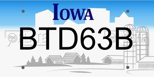 BTD63B Iowa License Plate