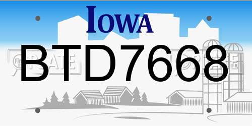 BTD7668 Iowa License Plate