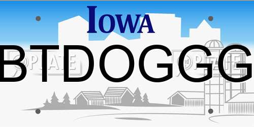 BTDOGGG Iowa License Plate