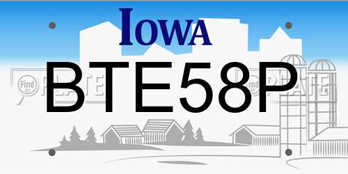 BTE58P Iowa License Plate