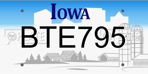 BTE795 Iowa License Plate
